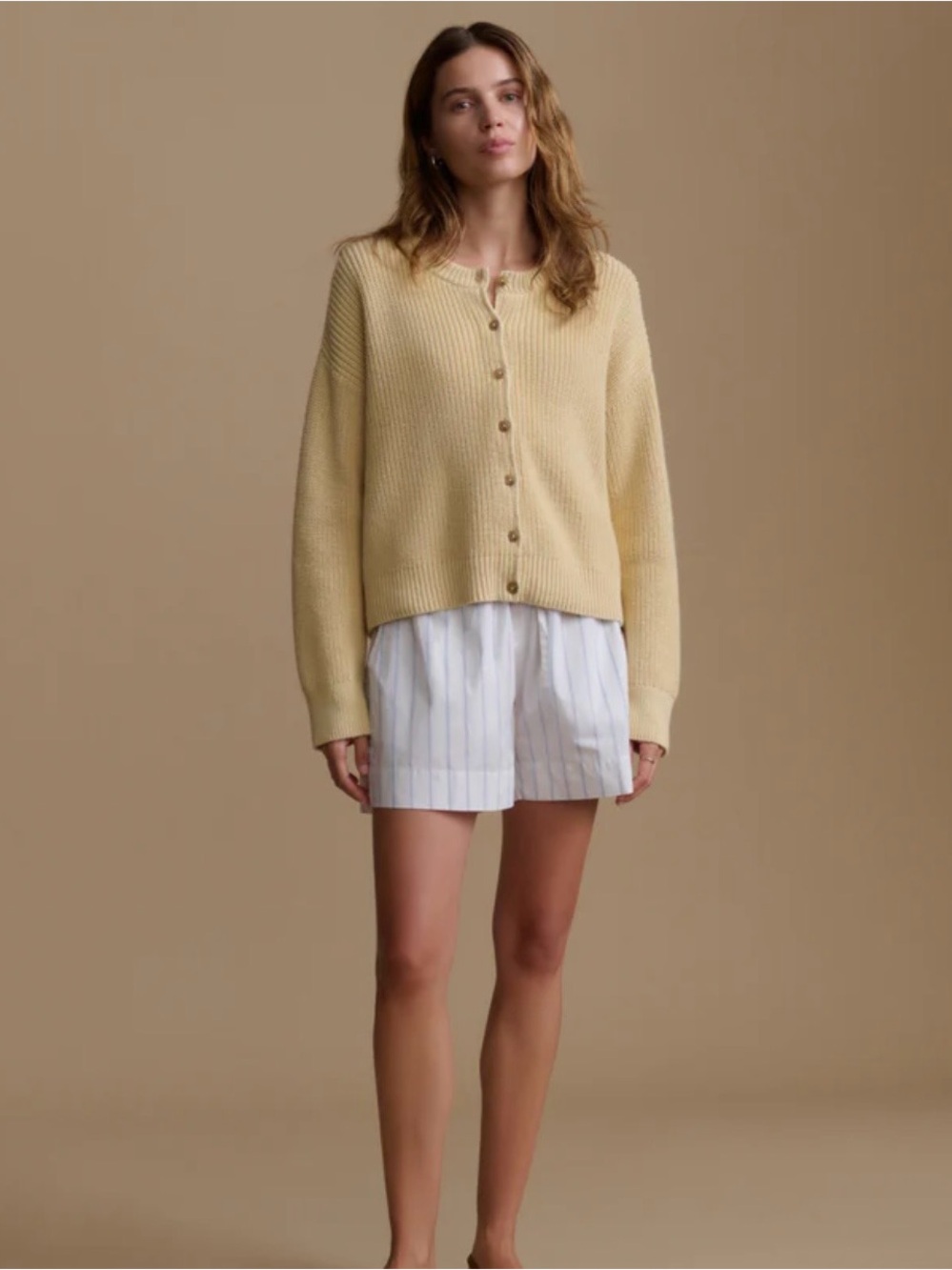 Jenni Kayne Cotton Hayes Crewneck Cardigan pale yellow brand new tags sz med!